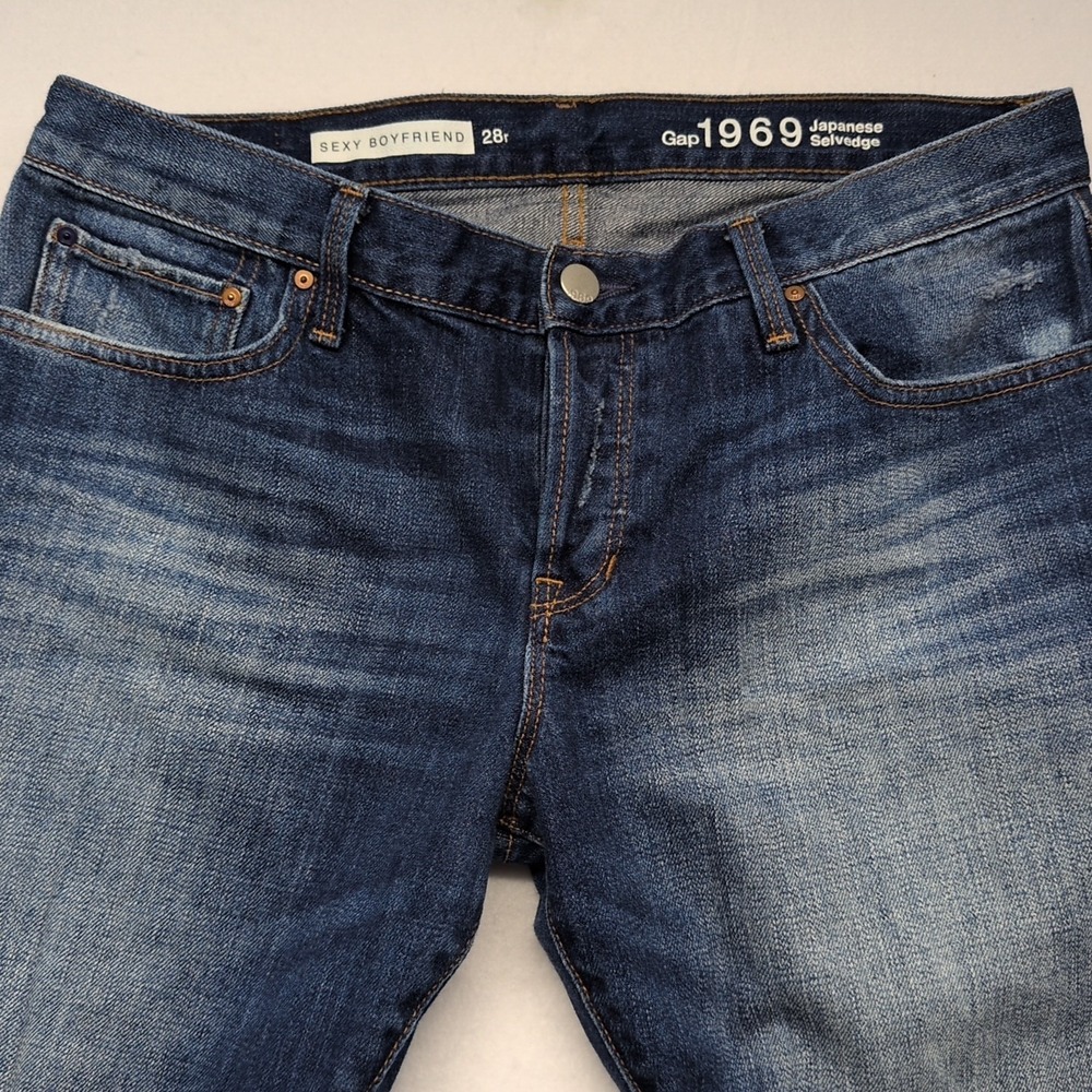 Gap 1969 Sexy BoyfriendJapanese Selvedge Denim Jeans‎ Dark Blue Button 5-Pocket
